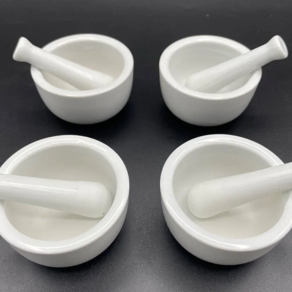 Set of 4 HIC Kitchen Small Mortar and Pestle Set Fine White Porcelain 2.75